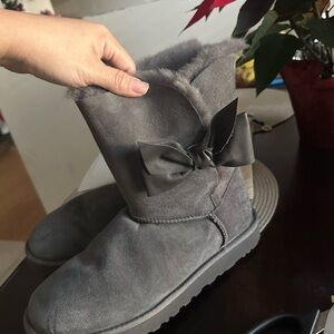 UGG Gray Suede Winter Boots with Bow